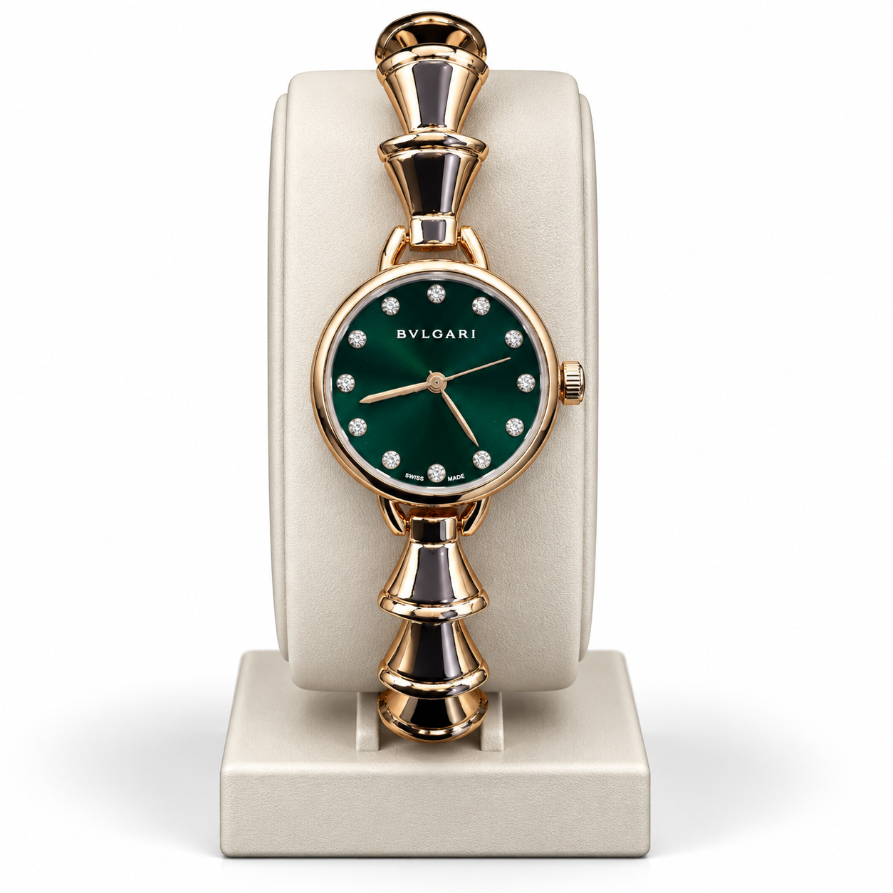 Bvlgari Green Gold-Tone Crystal Bracelet Watch