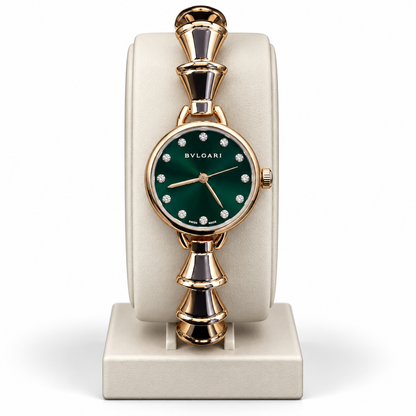 Bvlgari Green Gold-Tone Crystal Bracelet Watch