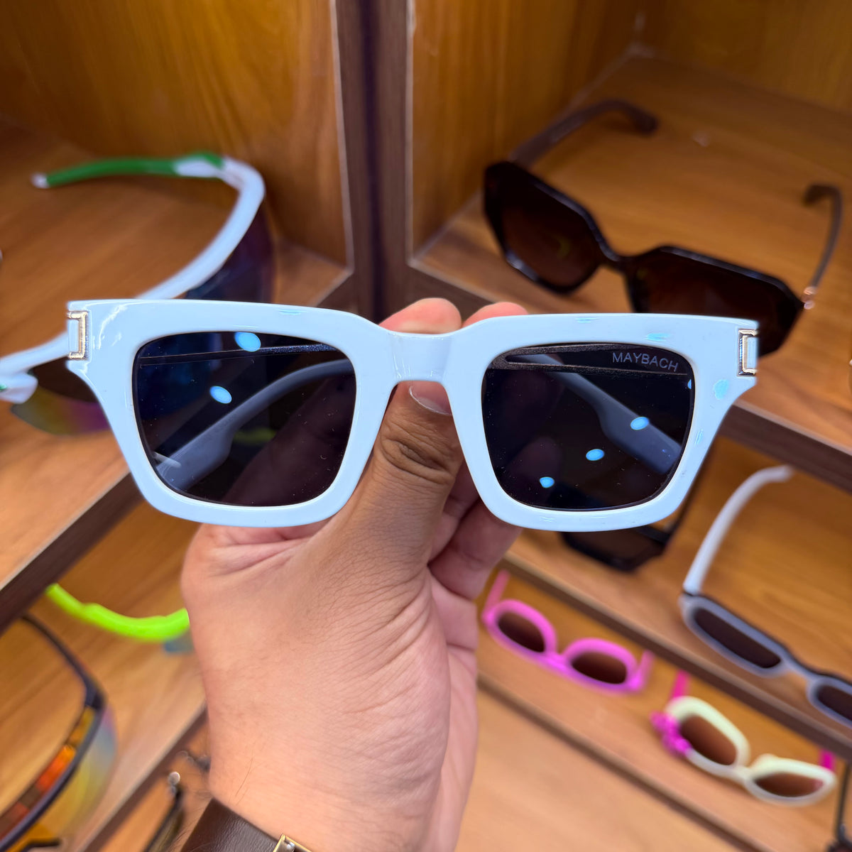 Maybach White Colour Square Premium Sunglasses