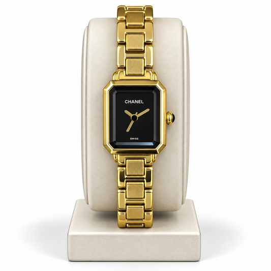 Chanel Black Rectangular Gold-Tone Luxury Watch