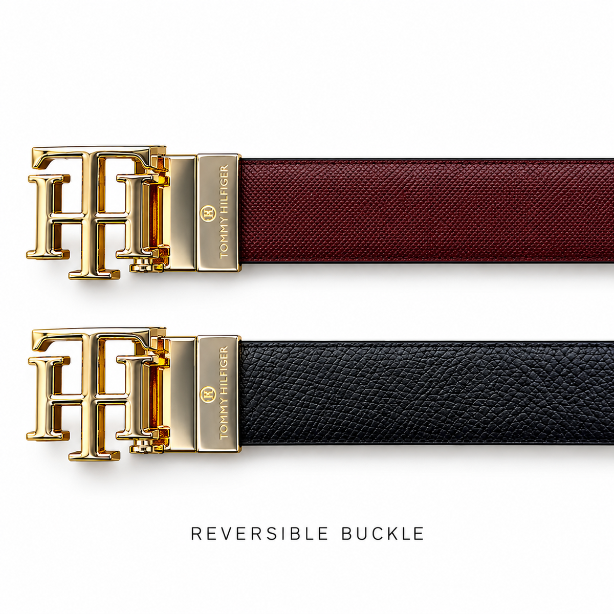 Tommy Hilfiger-Style Reversible Gold Buckle Belt – Gold Buckle