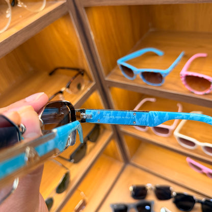 Maybach T09142 Modern Shape Blue Marble Strap Colour Premium Sunglasses