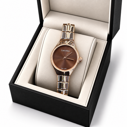 CK Chocolate Brown Rose Gold Minimalist Watch