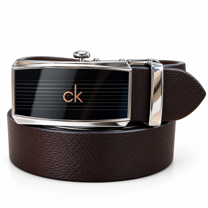 CK-Inspired Black Automatic Belt – Rose Gold Monogram Buckle