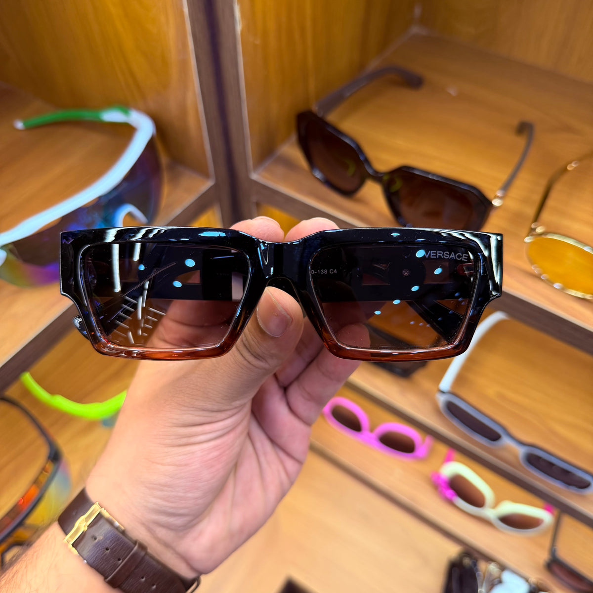 Versace Black-Brown Rectangle Premium Luxury Sunglass m
