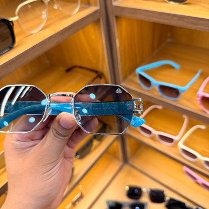 Maybach T09142 Modern Shape Blue Marble Strap Colour Premium Sunglasses