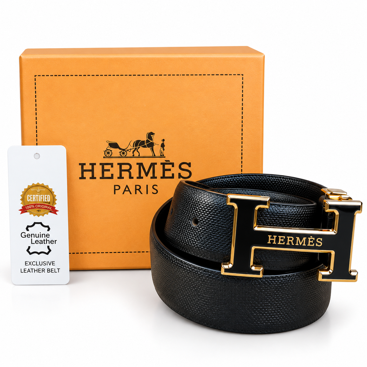 Hermès Black Gold Premium Reversible Leather Belt – Black & Tan Brown