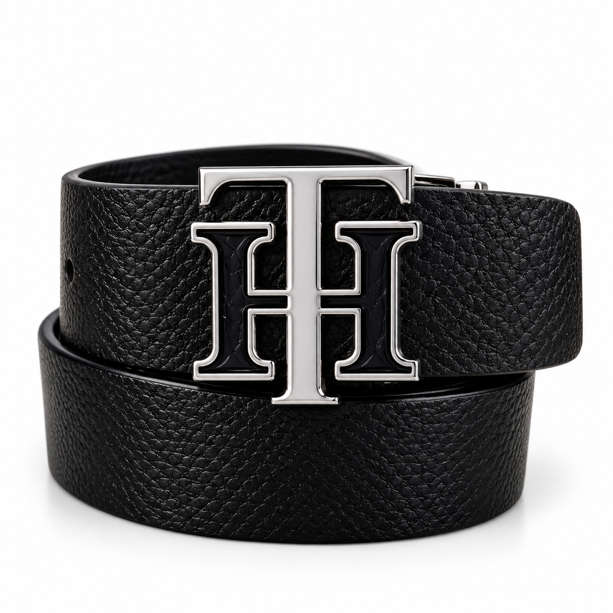 TOMMY HILFIGER Premium Black Leather TH Buckle Belt