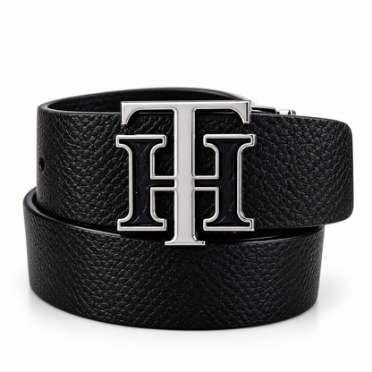 TOMMY HILFIGER Premium Black Leather TH Buckle Belt