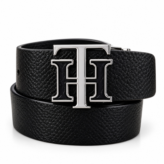 TOMMY HILFIGER Premium Black Leather TH Buckle Belt