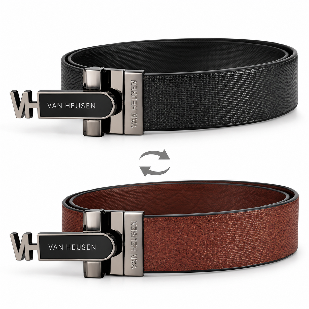 Van Heusen Reversible Black & Brown Textured Leather Belt for Men