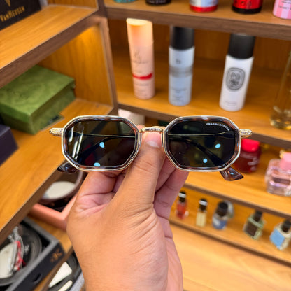 King Small Rectangle Green Lens Golden Metal Premium Sunglass
