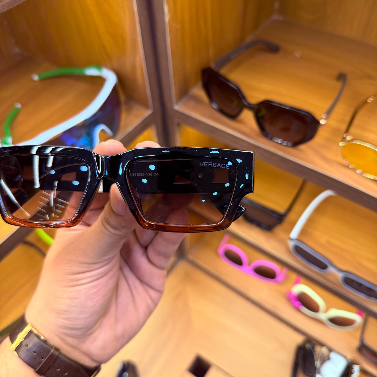 Versace Black-Brown Rectangle Premium Luxury Sunglass m