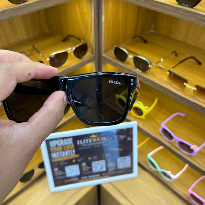 Prada Black Rectangle 3835 Unisex Sunglasses