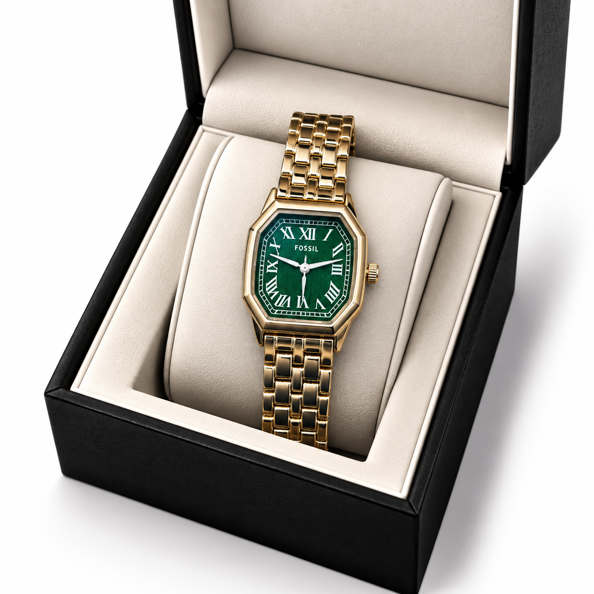 Fossil Green Gold-Tone Roman Dial Watch
