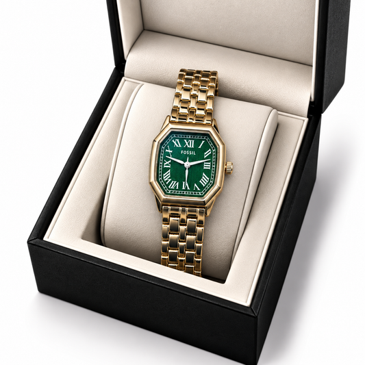 Fossil Green Gold-Tone Roman Dial Watch