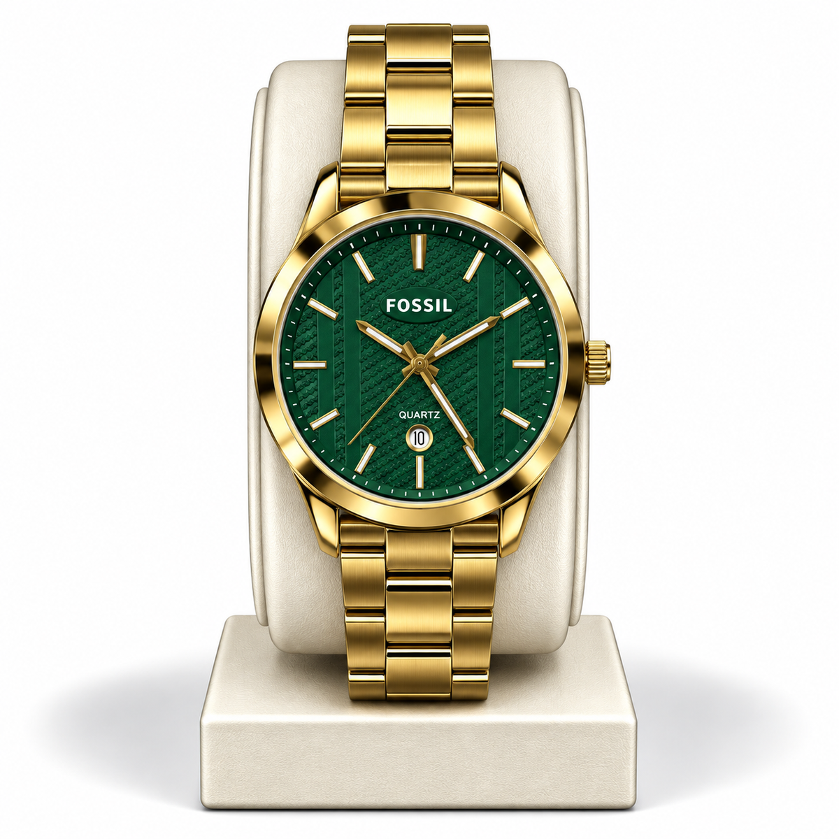 Fossil Green Textured Dial Gold-Tone Stainless Steel Watch