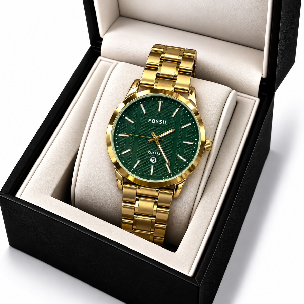 Fossil Green Textured Dial Gold-Tone Stainless Steel Watch