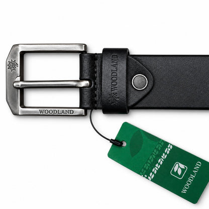 Woodland Square Buckle Black Leather Belt