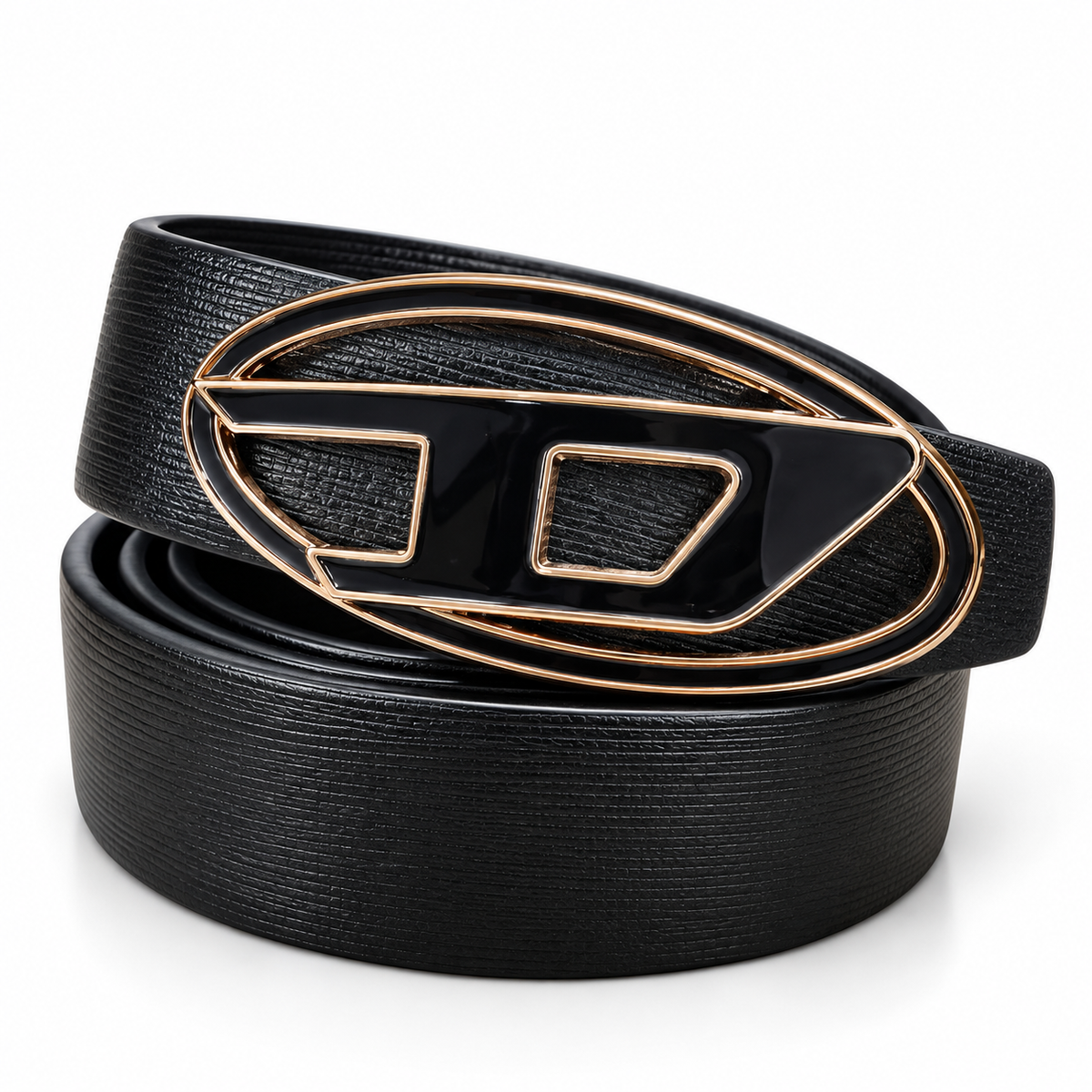 Diesel Premium Reversible Black and Brown Leather Belt for Men with Signature Oval D Buckle