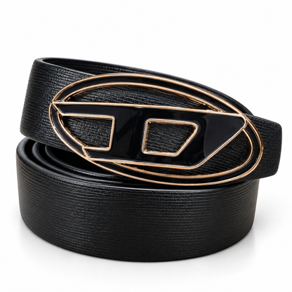 Diesel Premium Reversible Black and Brown Leather Belt for Men with Signature Oval D Buckle