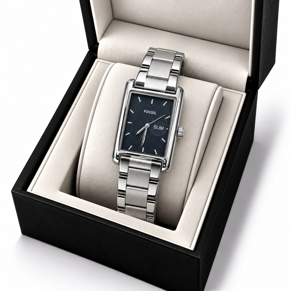 Fossil Slim Rectangular Silver Chain Watch