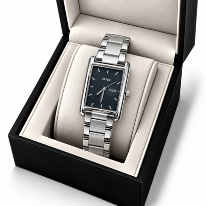 Fossil Slim Rectangular Silver Chain Watch
