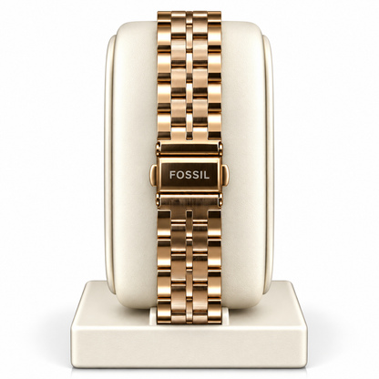 Fossil Harlow Analog Watch – White Roman Numeral Dial, Gold-Tone Octagonal Case & Stainless Steel Bracelet