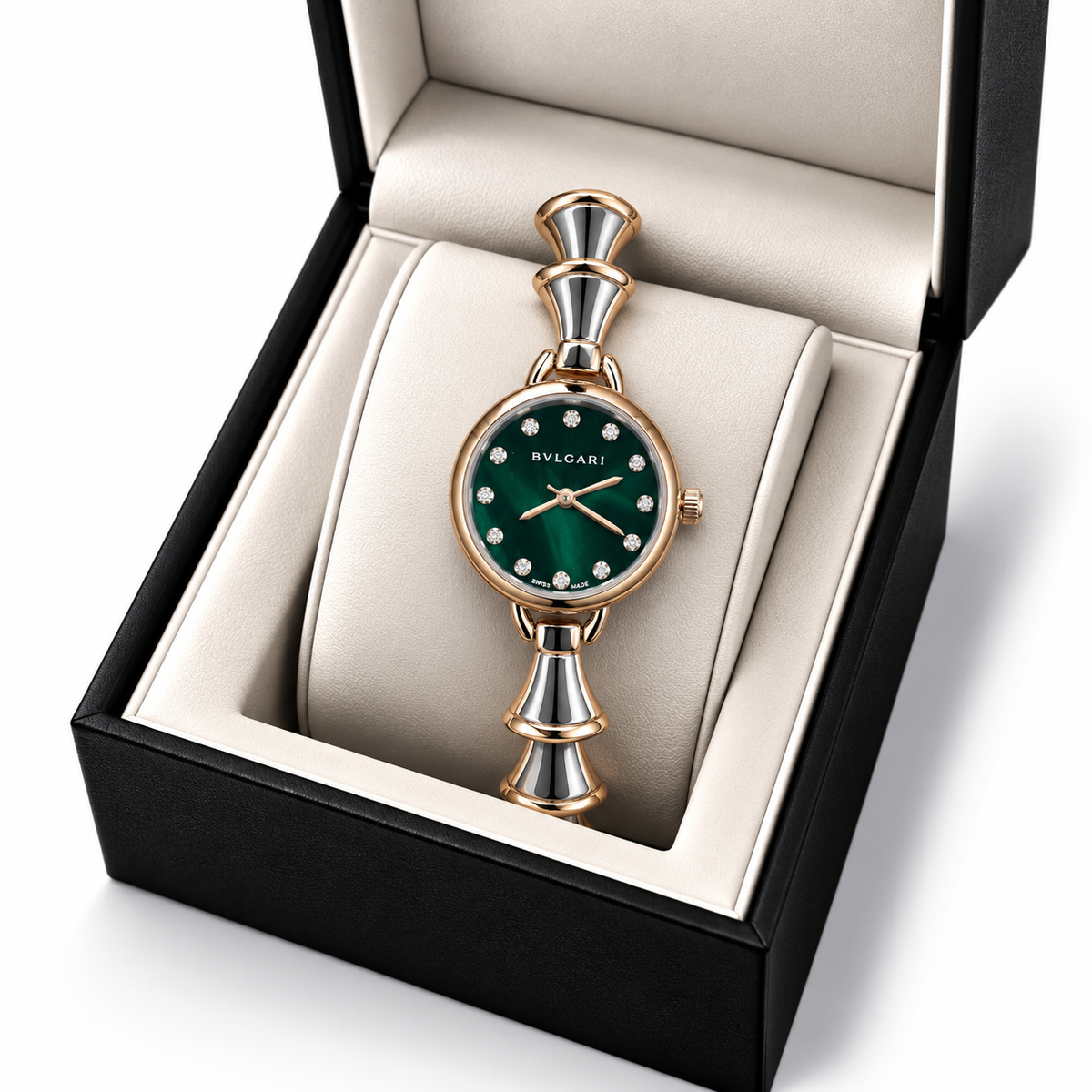 Bvlgari Green Rose Gold Crystal Statement Watch