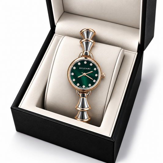 Bvlgari Green Rose Gold Crystal Statement Watch