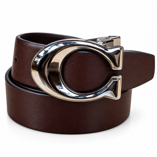 Coach Premium Reversible Brown & Black Leather Belt With C Buckle