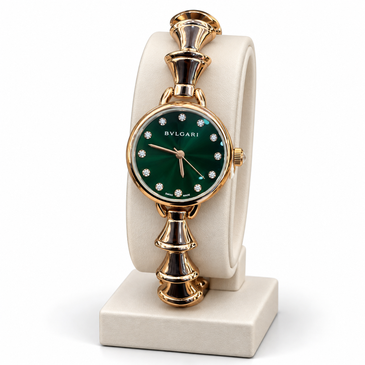 Bvlgari Green Gold-Tone Statement Bracelet Watch