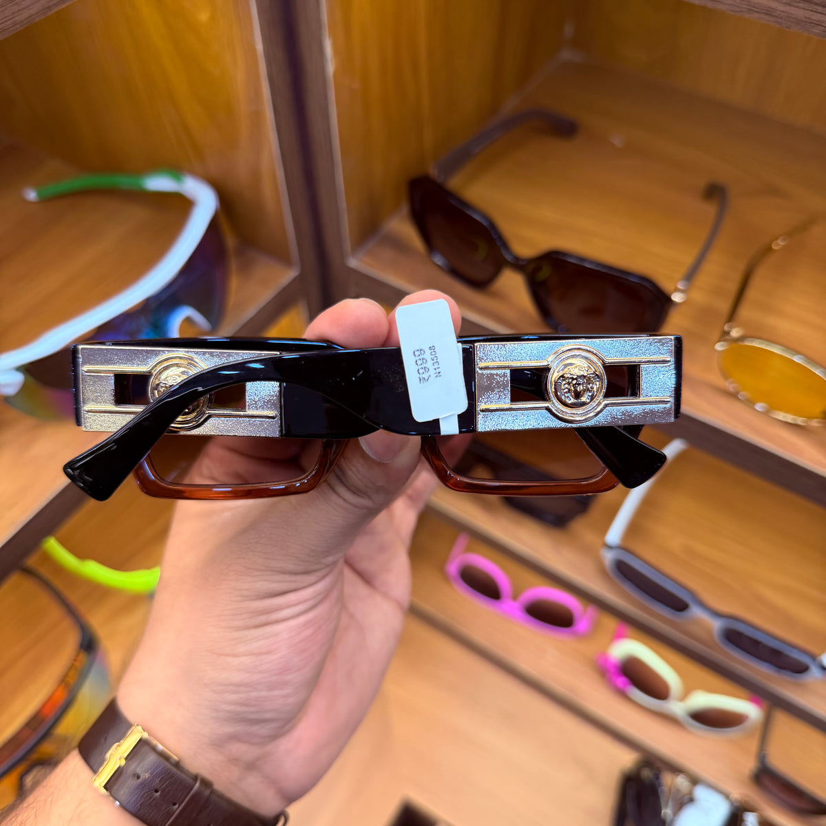 Versace Black-Brown Rectangle Premium Luxury Sunglass m