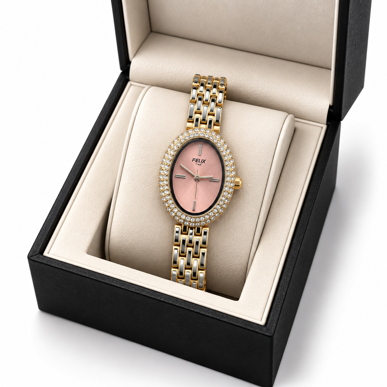 Felix Rose Gold Oval Crystal Bezel Watch