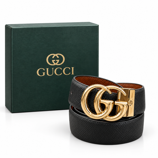 Gucci Premium Reversible GG-Style Textured Belt – Black & Brown