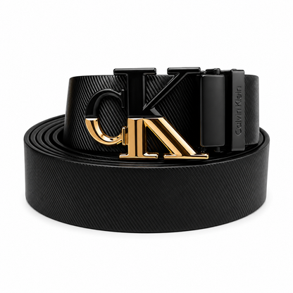 Calvin Klein Black & Gold Buckle Reversible-Style Belt | Black & Brown Genuine Leather