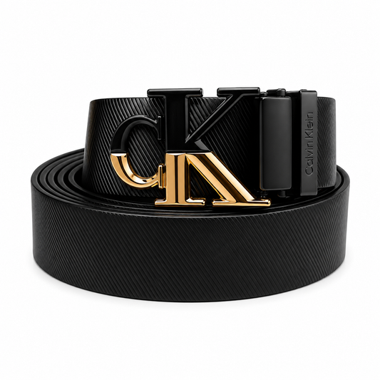 Calvin Klein Black & Gold Buckle Reversible-Style Belt | Black & Brown Genuine Leather