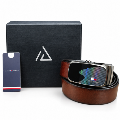 Tommy Hilfiger Premium Reversible Auto-Lock Leather Belt for Men – Brown & Black