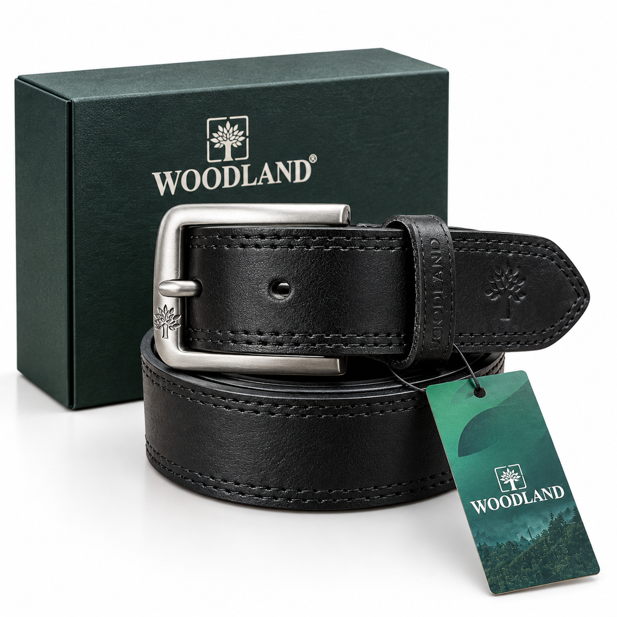 Woodland Classic Black Leather Belt