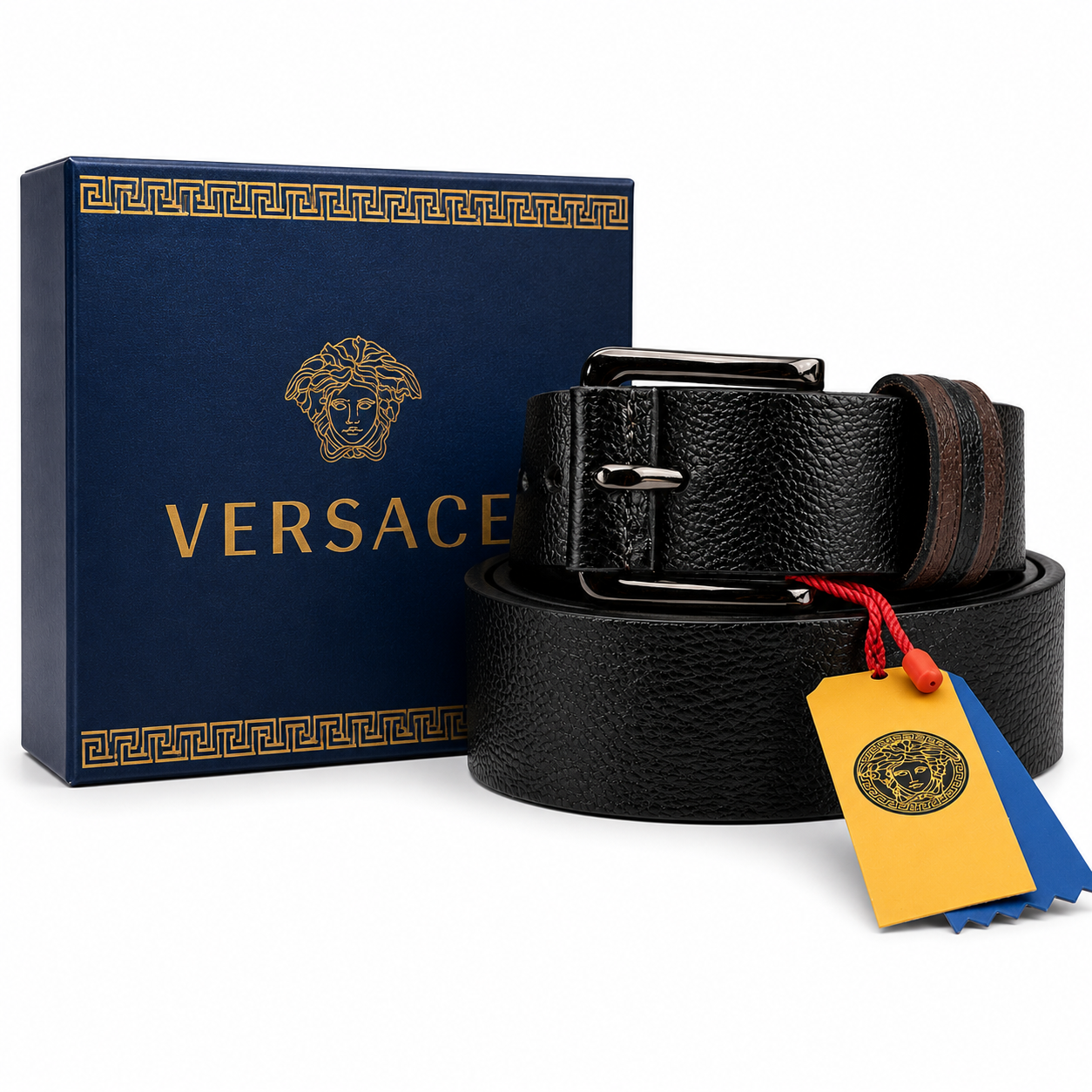 Versace Medusa Black Textured Leather Belt