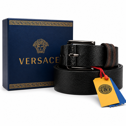 Versace Medusa Black Textured Leather Belt
