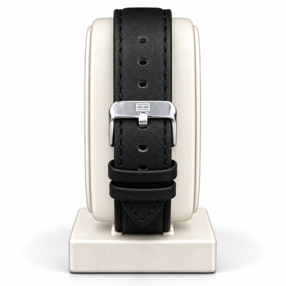 Tommy Hilfiger Automatic Skeleton Watch – Black Dial & Black Leather Strap