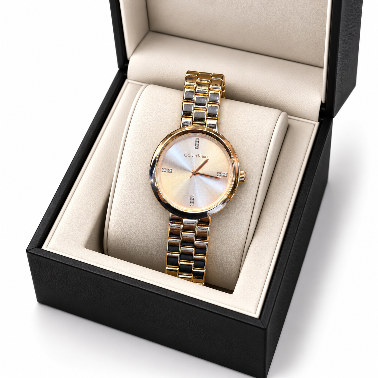 CK Rose Gold Sunburst Crystal Marker Watch
