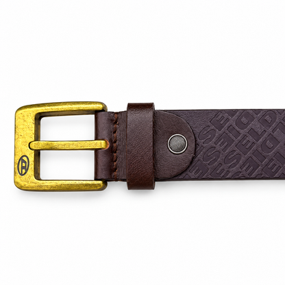 Diesel Dark Brown Embossed Belt – Antique Gold Buckle