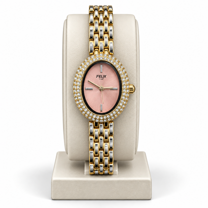 Felix Rose Gold Oval Crystal Bezel Watch