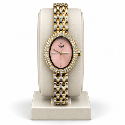 Felix Rose Gold Oval Crystal Bezel Watch