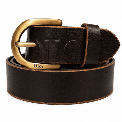 DIOR Brown Leather Belt with Gold Buckle