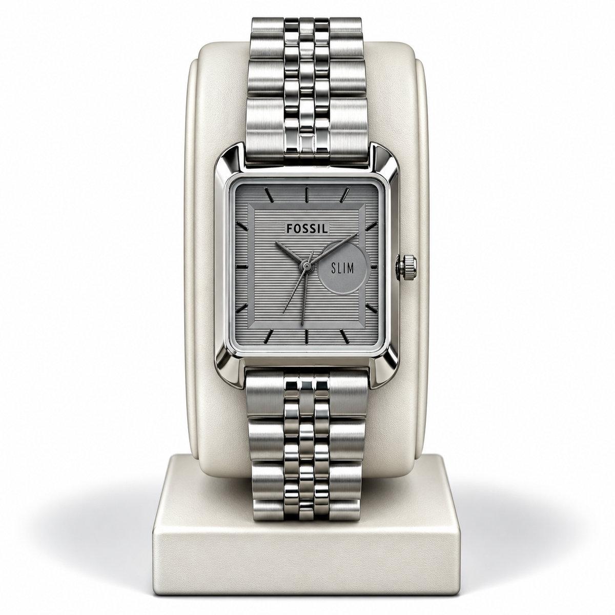 Fossil Slim Grey Dial Silver Chain Rectangular Watch
