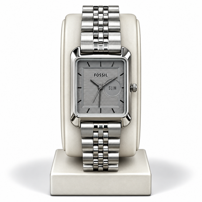 Fossil Slim Grey Dial Silver Chain Rectangular Watch