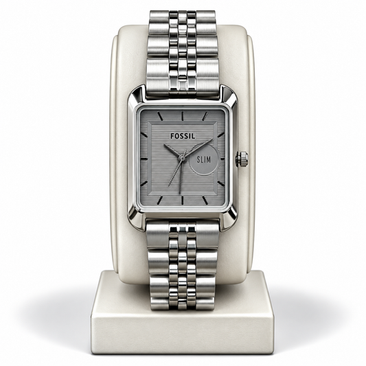 Fossil Slim Grey Dial Silver Chain Rectangular Watch